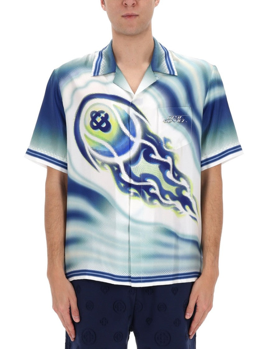 Casablanca Flaming Tennis Ball Silk Casual Shirt