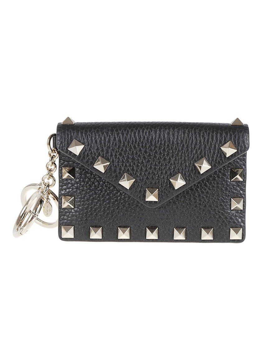 Valentino Garavani Rectangular Black Calf Leather Accessory With Pyramid Studs