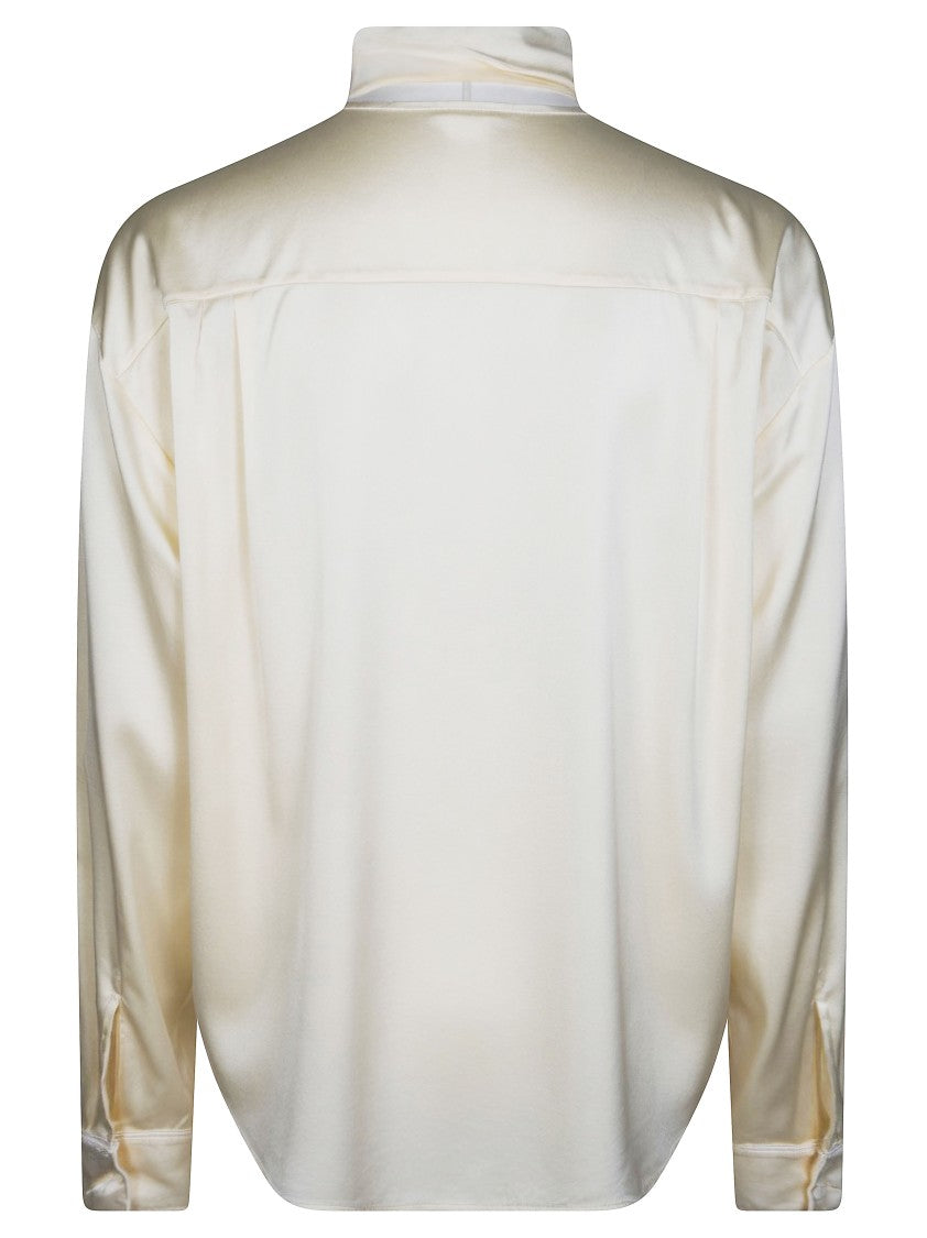 Forte Forte Heavy Stretch Silk Satin Bow Collar Blouse