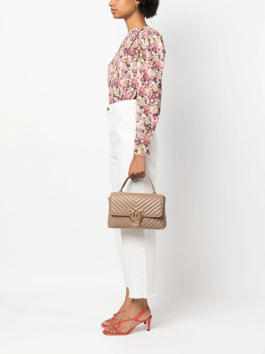 Pinko Quilted Chevron Pattern Handbag With Metallic Clasp