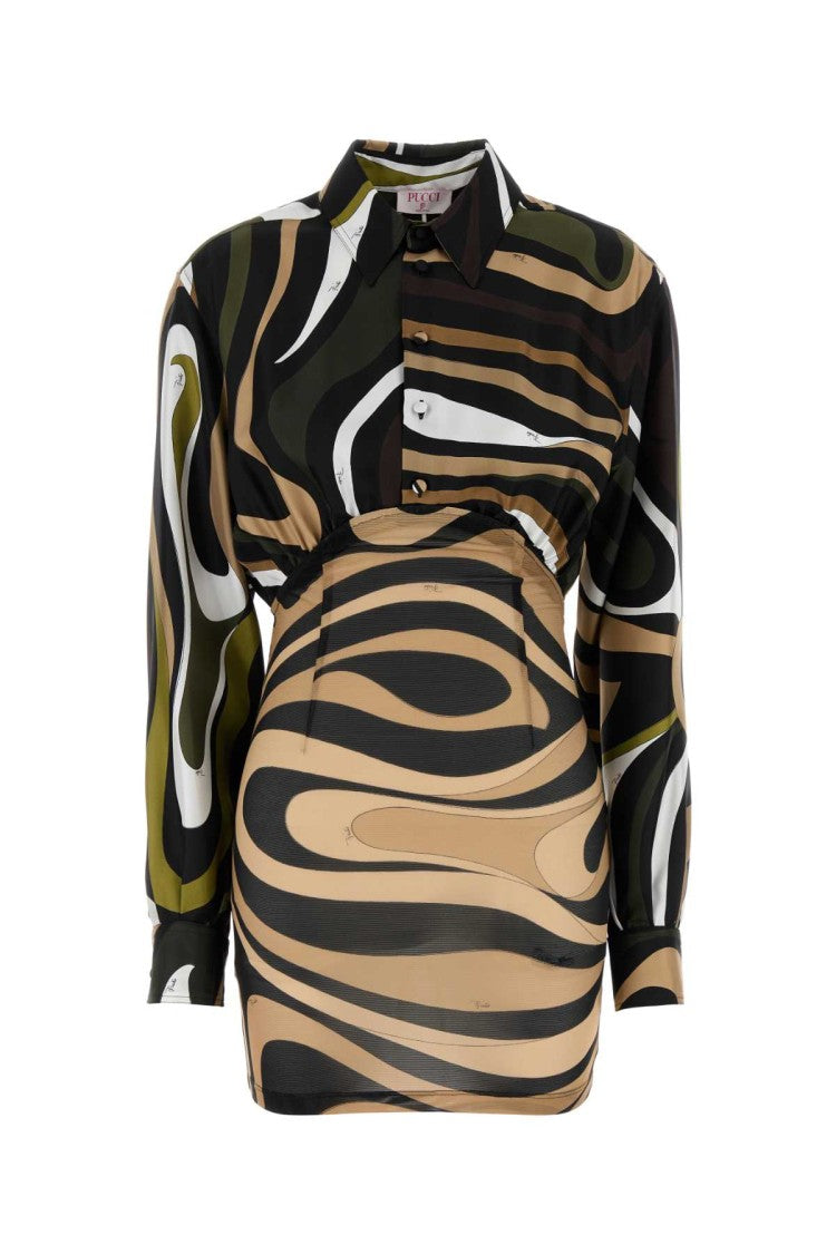 Emilio Pucci Printed Twill And Stretch Mesh Mini Dress