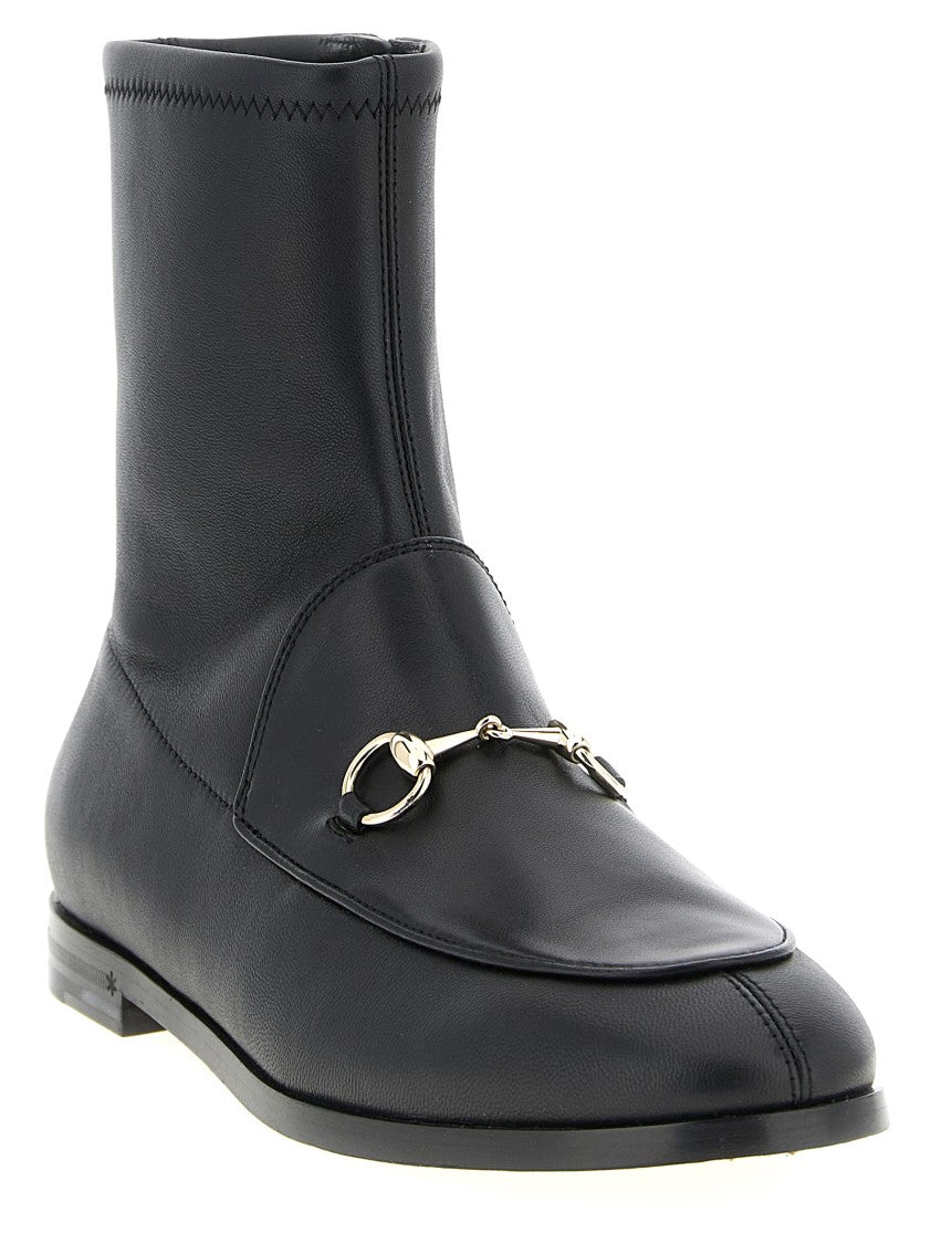 Gucci Stretch Leather Ankle Boots With Metal Clamp Detail