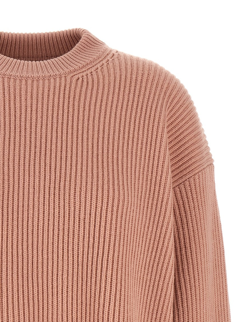 Jil Sander Medium Weight Ribbed Crewneck Sweater With Asymmetrical Hem