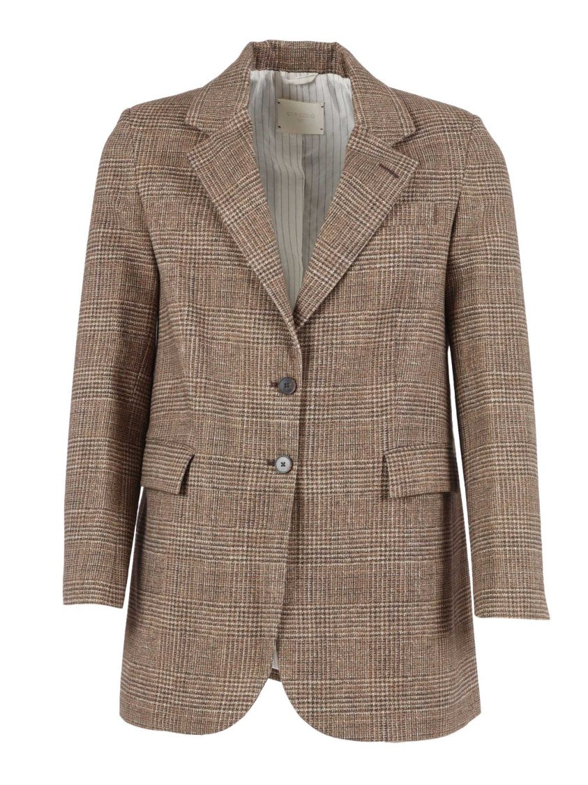 Circolo 1901 Brown Plaid Tailored Blazer With Notch Lapels