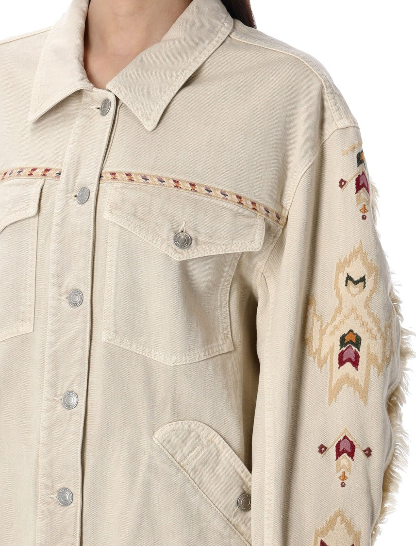 Isabel Marant Étoile Fringed Sleeve Manona Jacket With Graphic Embroidery