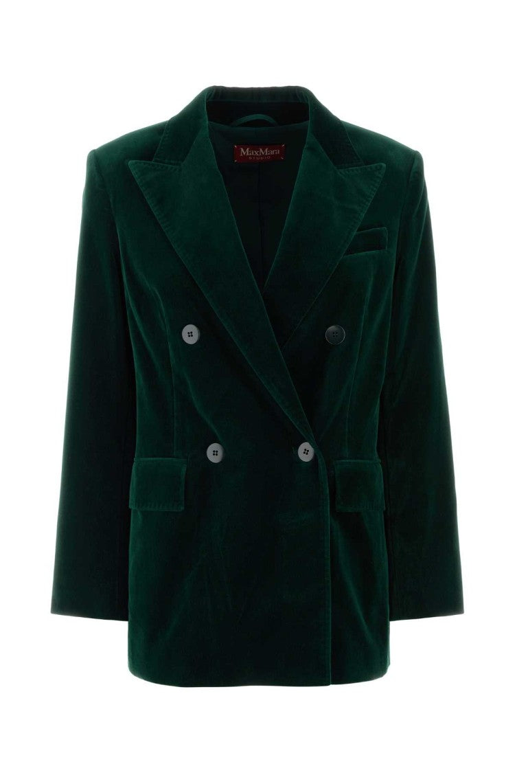 Mm Studio Bottle Green Stretch Velvet Blazer