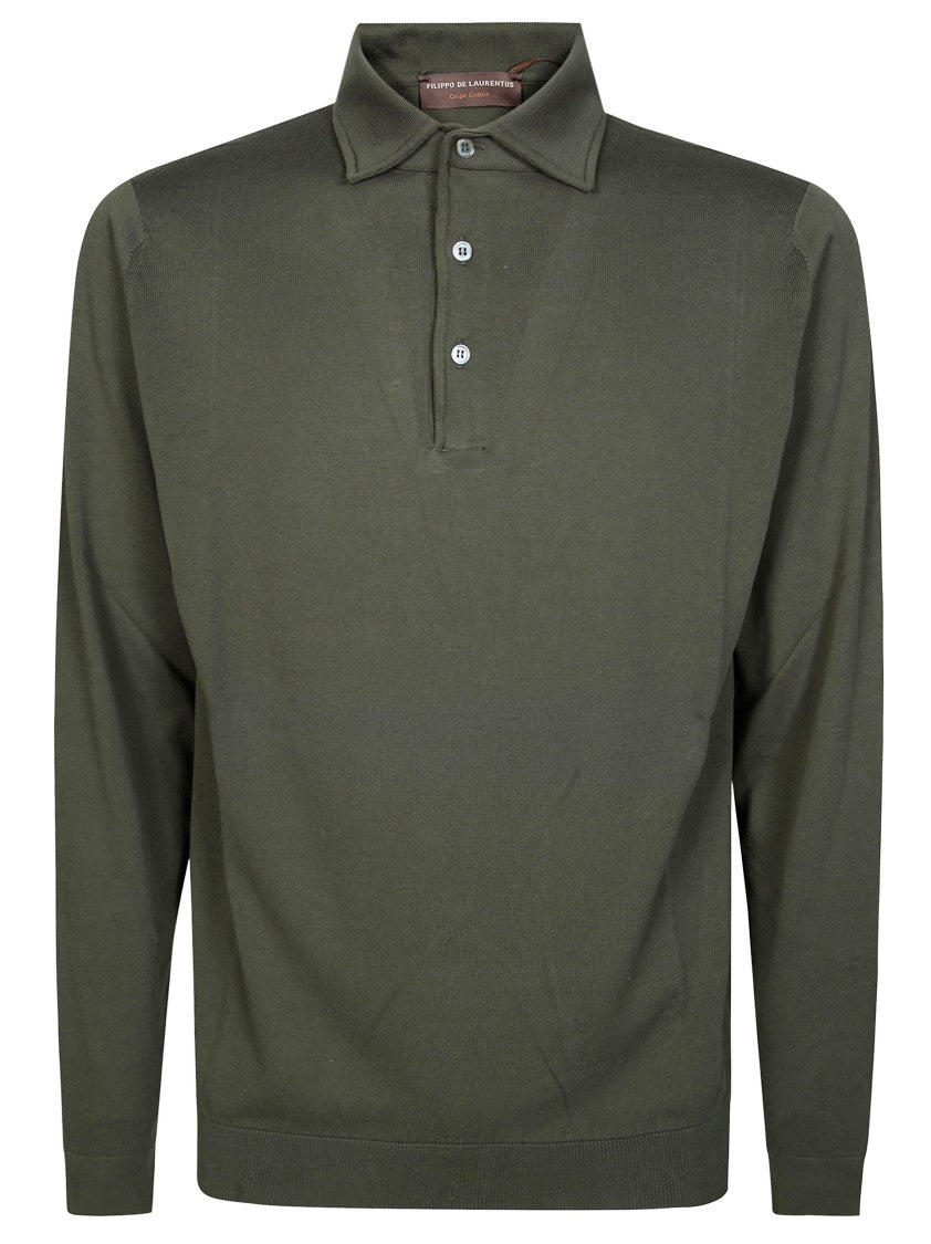 Filippo De Laurentiis French Collar Fitted Ribbed Knit Polo Shirt