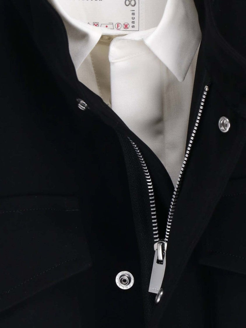 Sacai Maxi Shirt In Black And White Crepe Satin