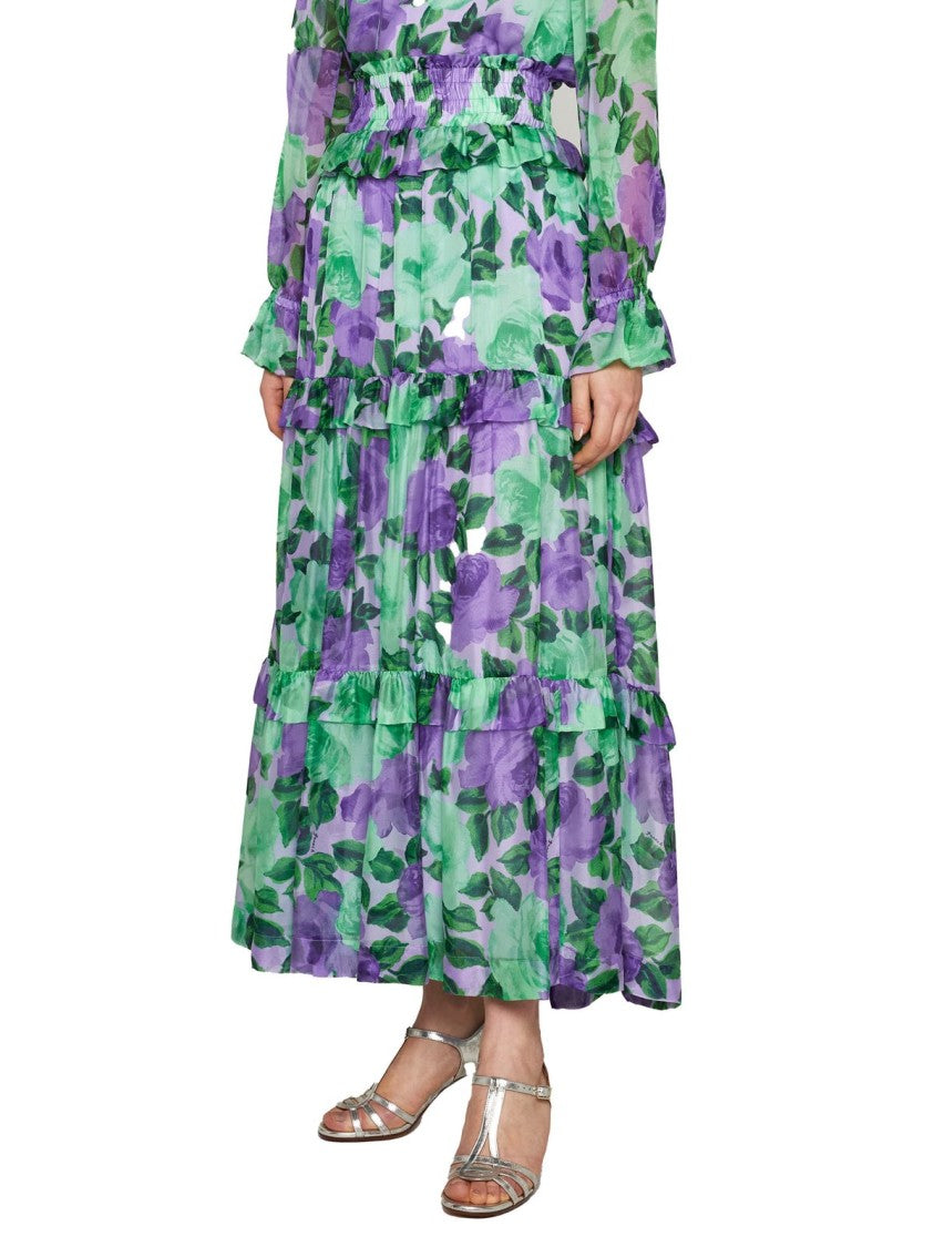 P.A.R.O.S.H. Tiered Floral Silk Maxi Skirt
