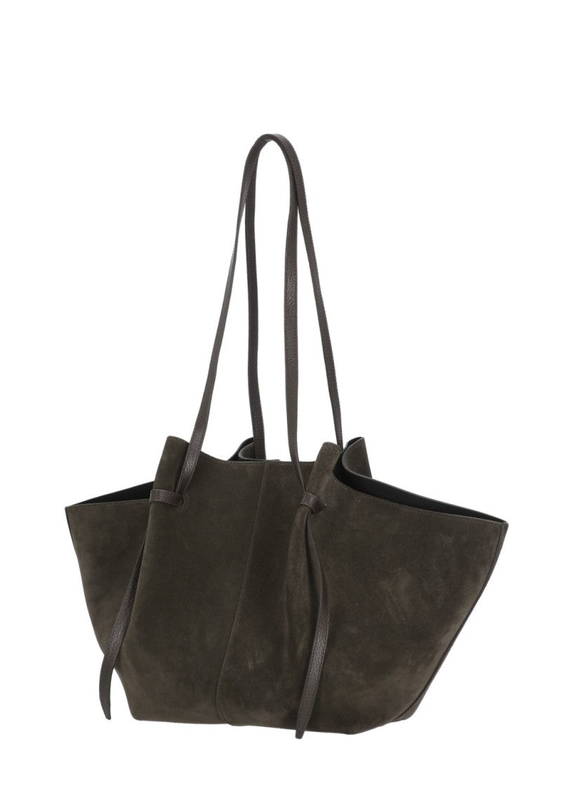 Yuzefi Winged Brown Suede Leather Tote Bag With Adjustable Handles