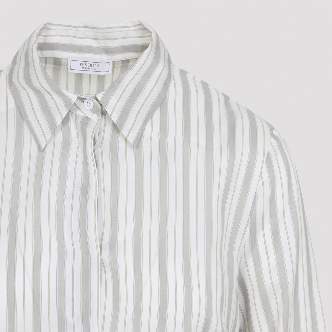 Peserico Opal White Silk Striped Shirt With Pointed Collar