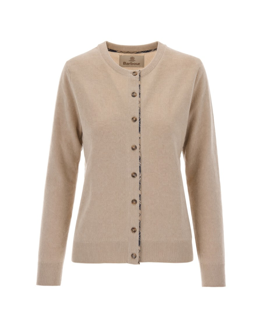 Barbour Beige Tartan Elbow Patches Wool-Blend Cardigan