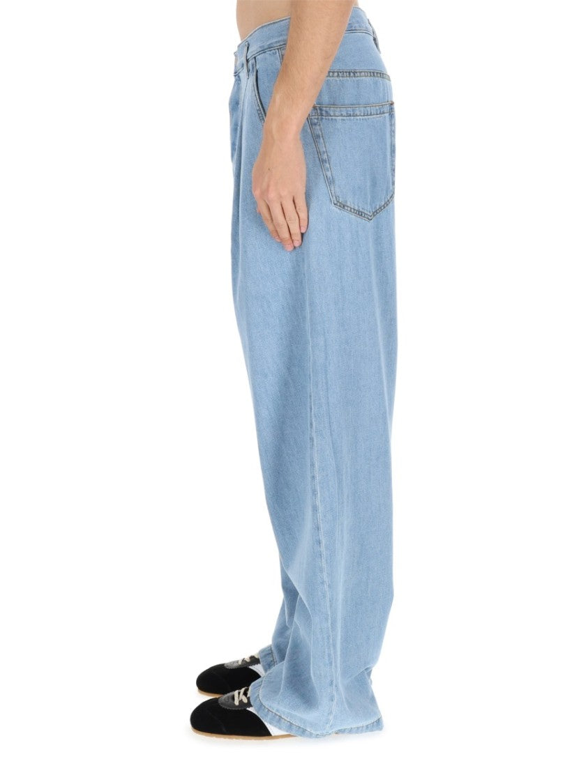 Dries Van Noten Light Blue Penning Loose Pleated Jeans