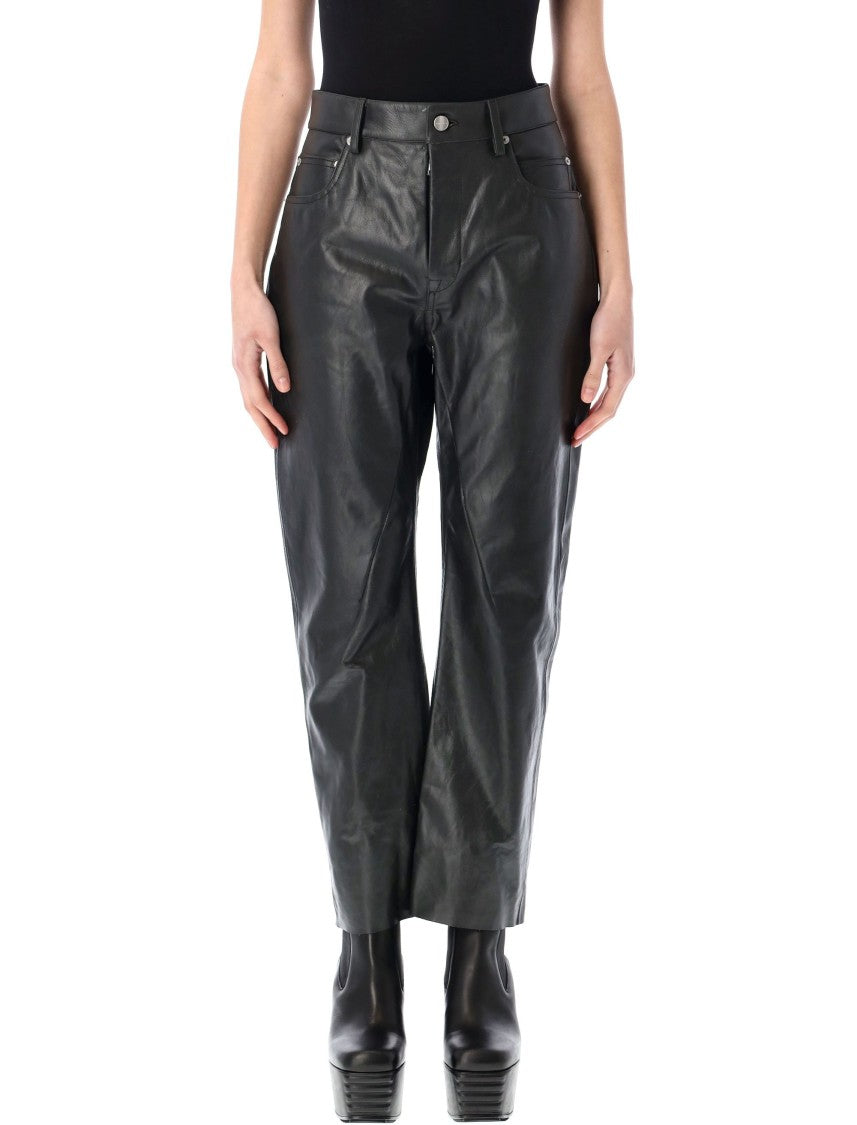 Rick Owens Detroit Cut Leather Pants With Slim Fit And Low Rise