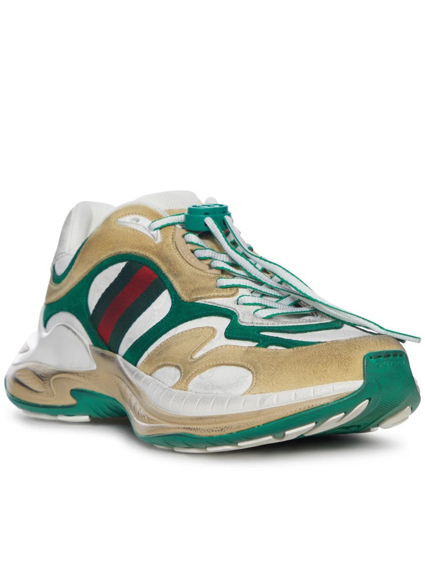 Gucci White Dynamic Mixed-Material Striped Sneakers