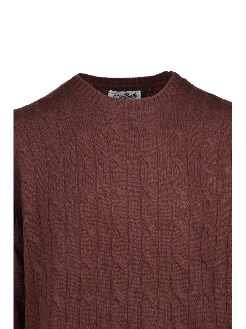 Mc2 Saint Barth Brown Cable-Knit Merino Wool Crewneck Sweater
