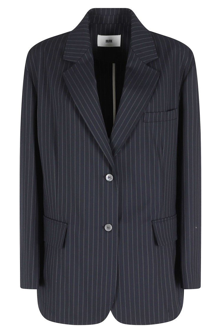 Solotre Blue Pinstripe Single-Breasted Viscose-Blend Blazer