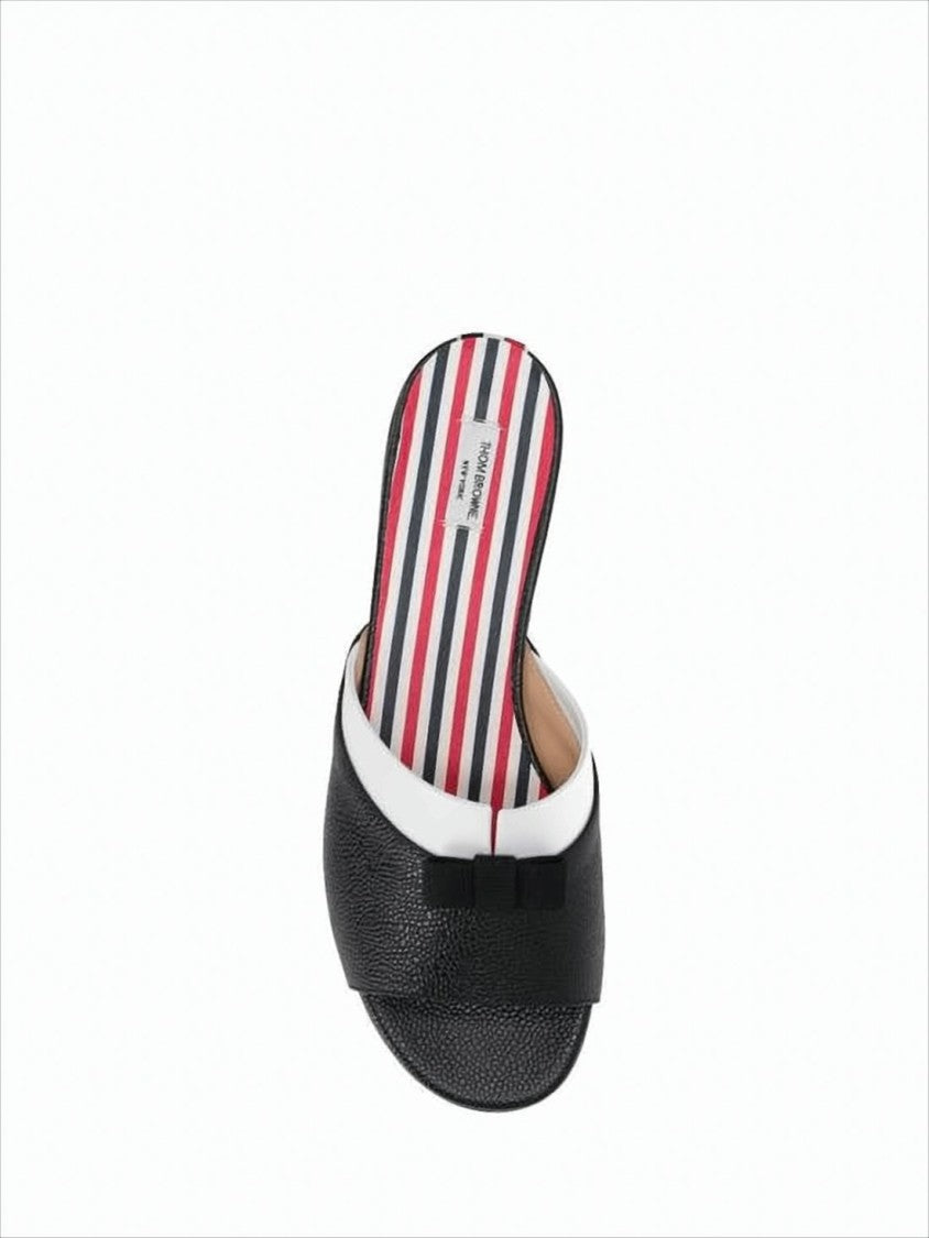 Thom Browne Open-Toe Black Leather Mules With Bow Detail