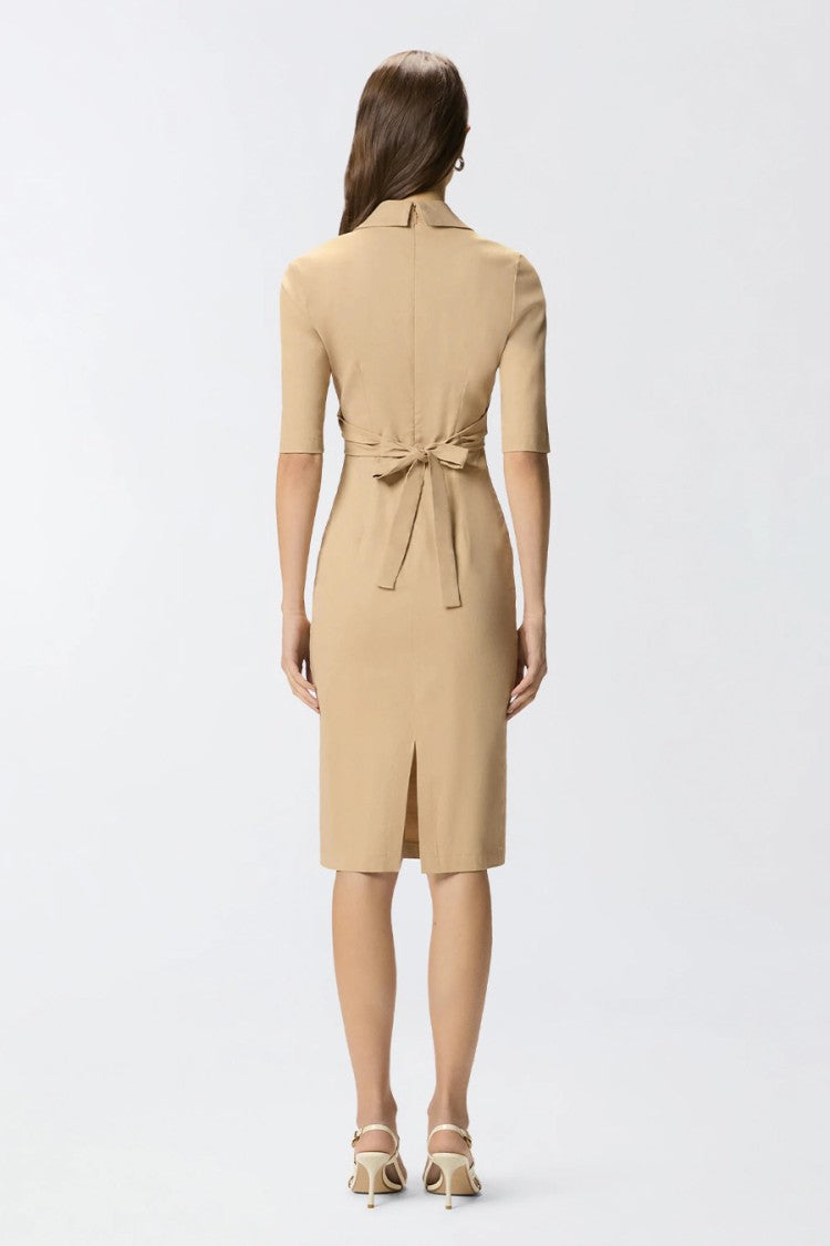 Pinko Beige Linen-Viscose Wrap-Effect Midi Dress