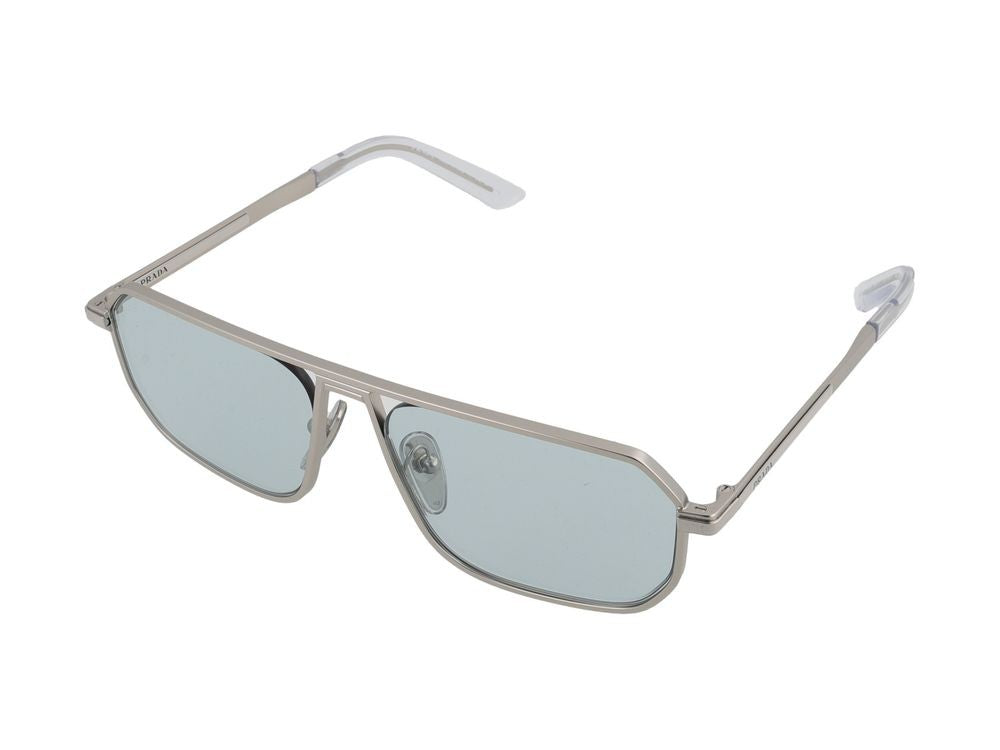 Prada Geometric Blue Tinted Lens Steel Frame Sunglasses