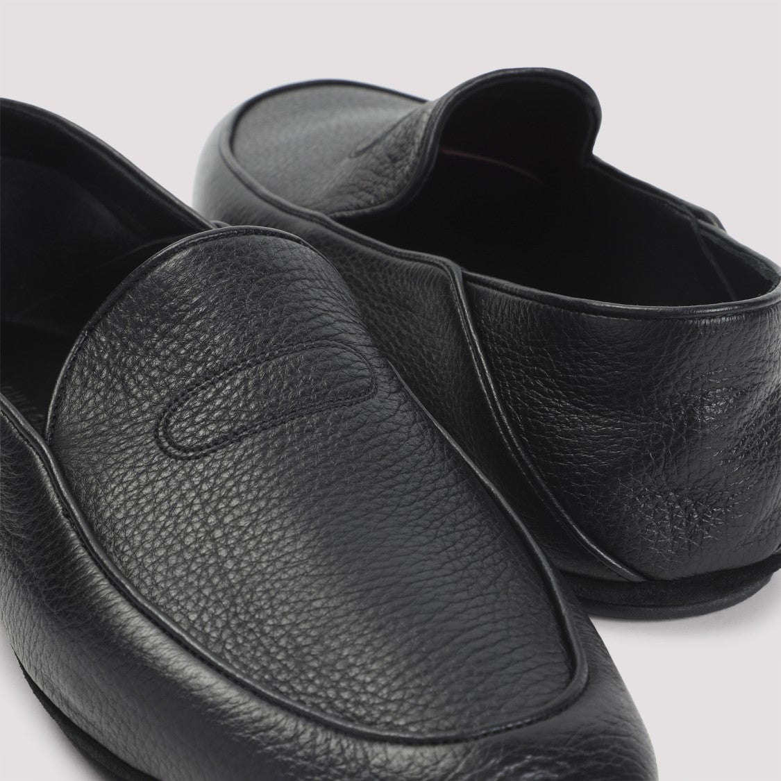 John Lobb Black Grained Leather Kingstone Loafers