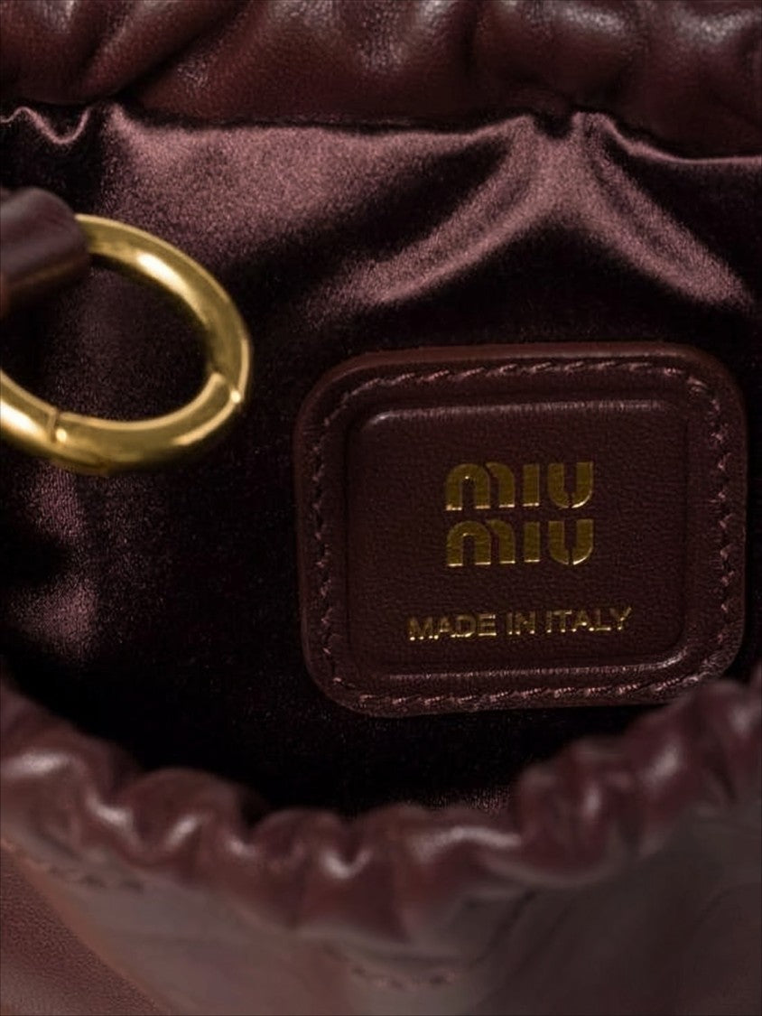 Miu Miu Burgundy Lambskin Clutch With Drawstring Closure