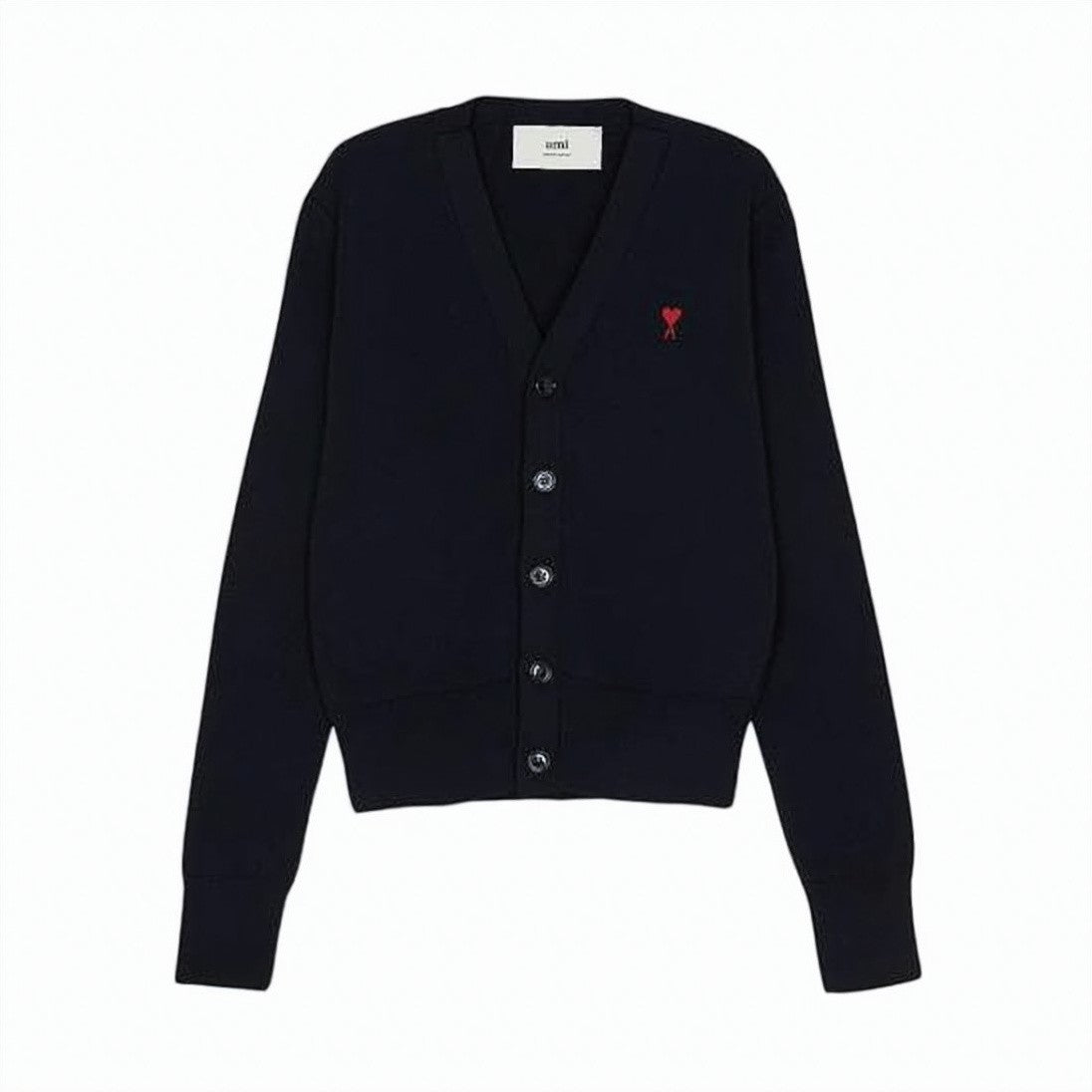 Ami Paris Cropped V-Neck Cardigan With Embroidered Heart Logo