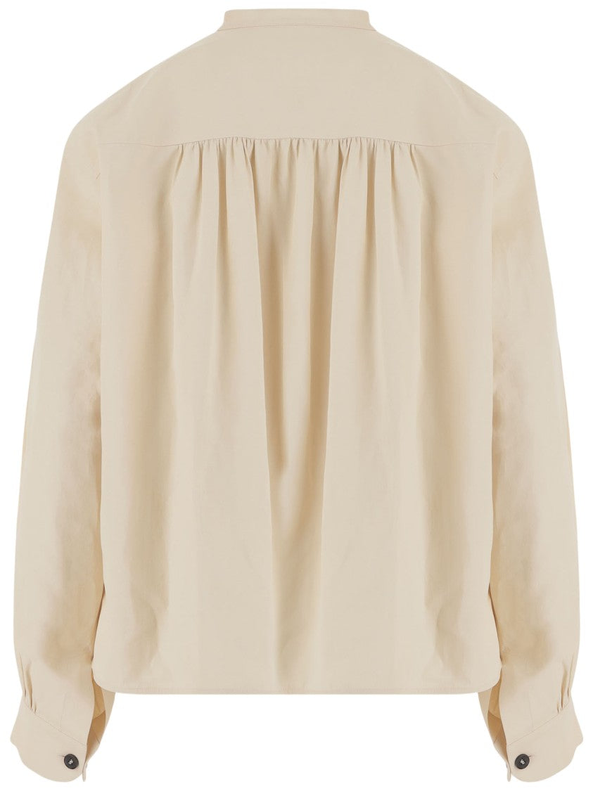 Jil Sander Cream White Linen Pleated Shirt