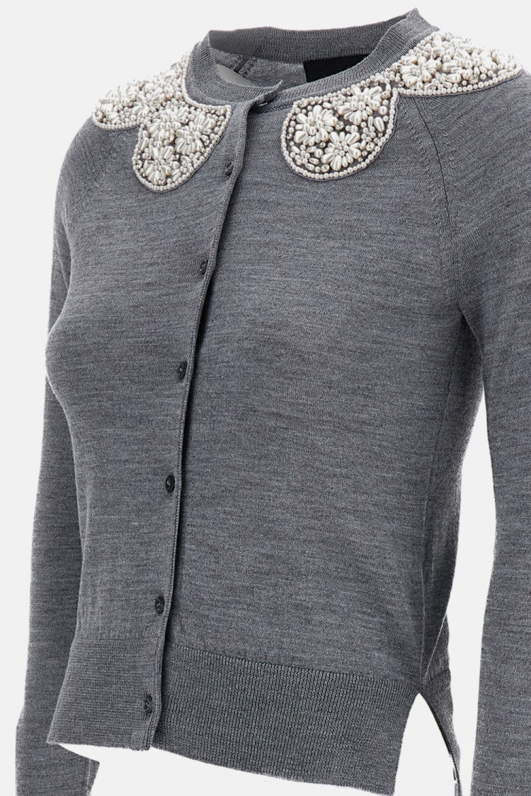 Simone Rocha Grey Merino Silk Turbo Crystal Cardigan