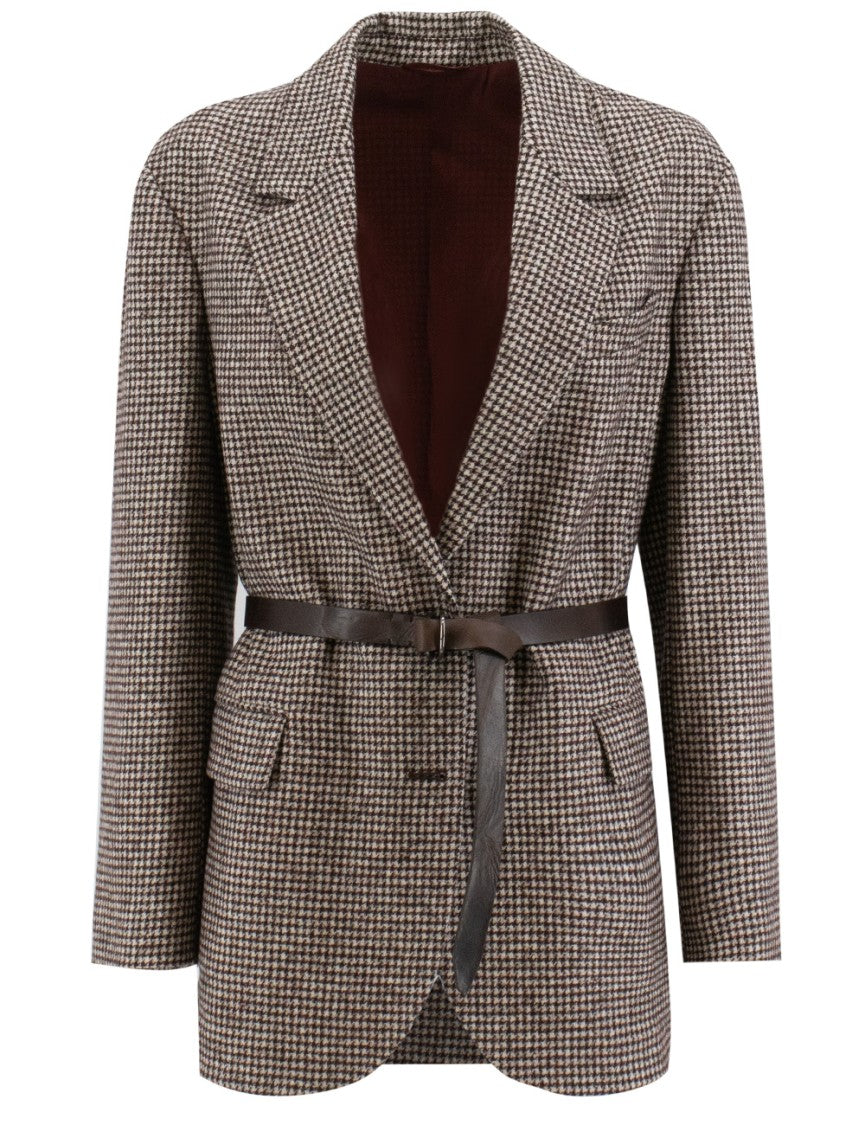 Brunello Cucinelli Houndstooth Pattern Jacket With Structured Silhouette