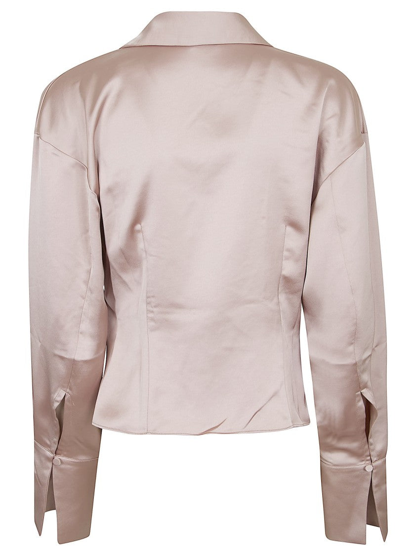 The Andamane Deep V-Neckline Wide Collar Satin Blouse
