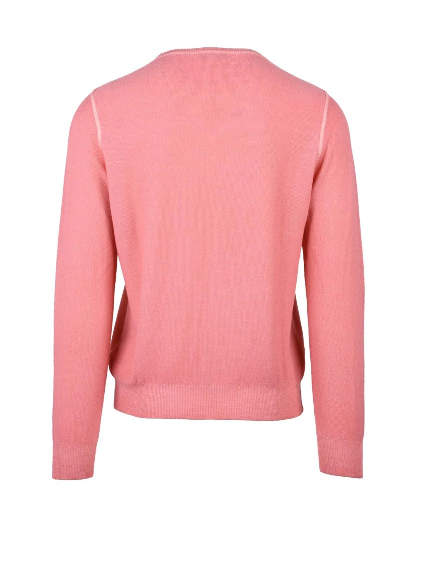 Vengera Pink Fine-Knit Virgin Wool Crewneck Sweater