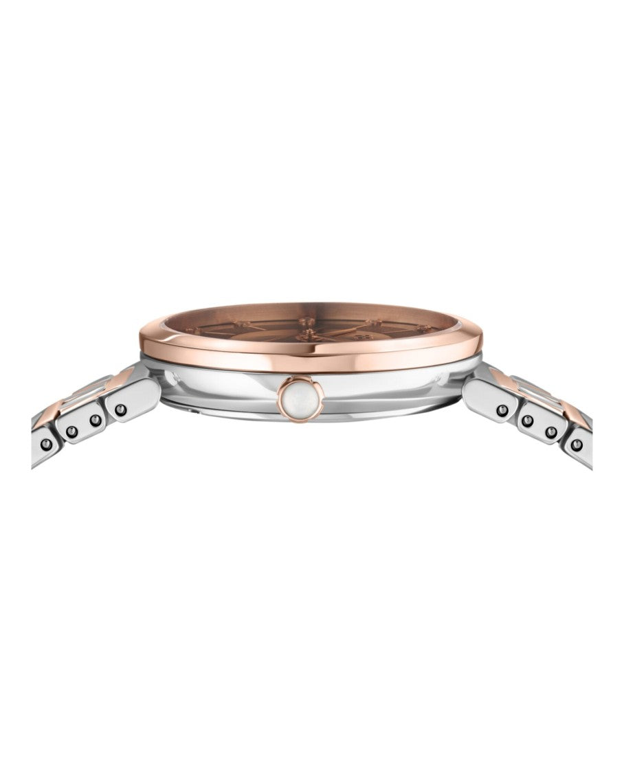 Fendi Two-Tone Bracelet Watch With Black Opalin Dial And Rose Gold Case