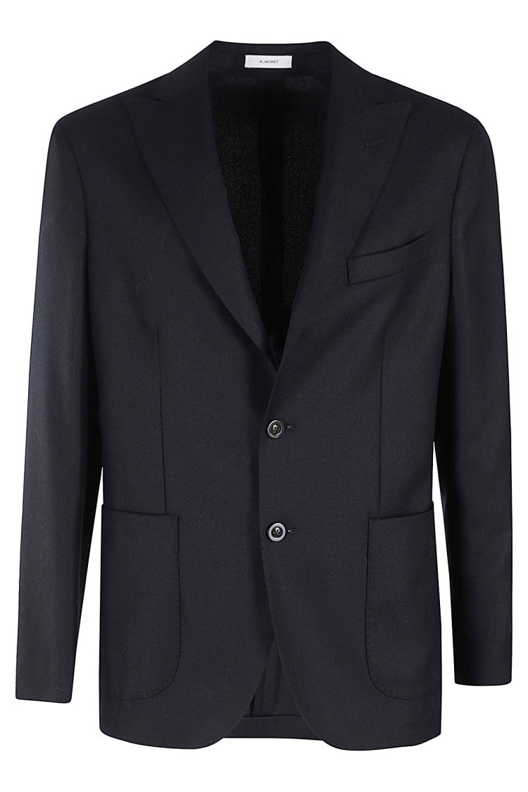 Boglioli Unlined Blue Virgin Wool Blazer With Classic Lapel