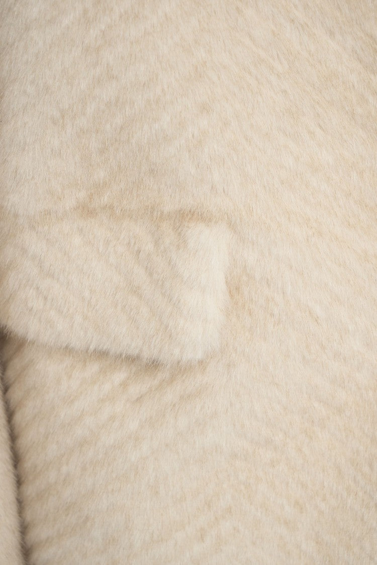 Forte Dei Marmi Couture Structured Beige Faux Fur Jacket With Houndstooth Pattern