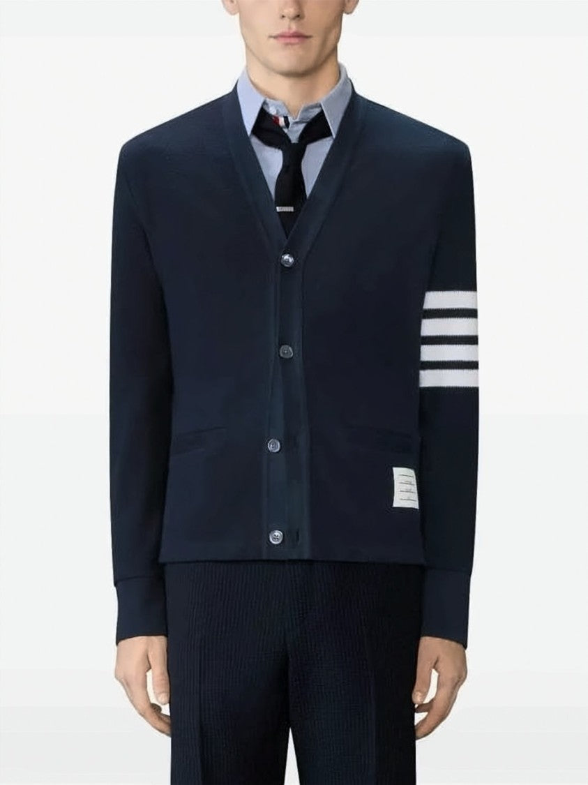 Thom Browne Deep V-Neck Cardigan With Striped Detailing