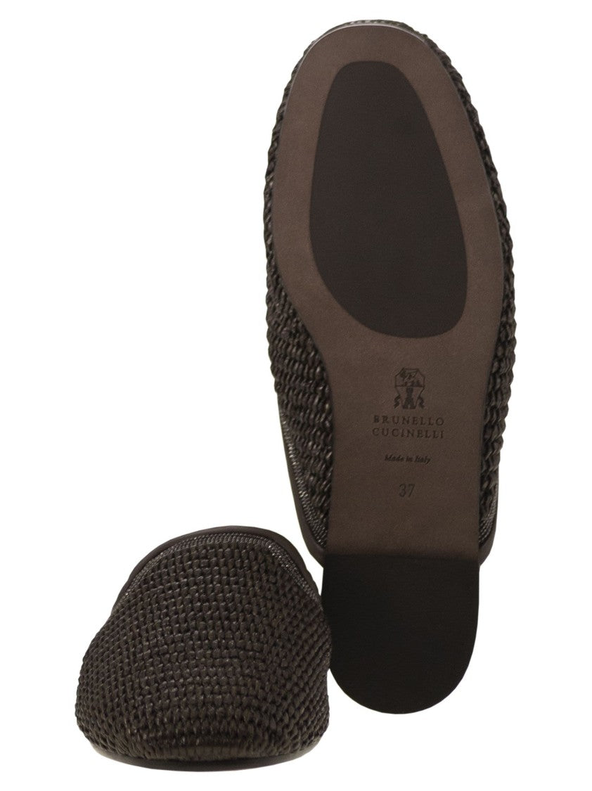 Brunello Cucinelli Techno Raffia Slipper With Precious Trim