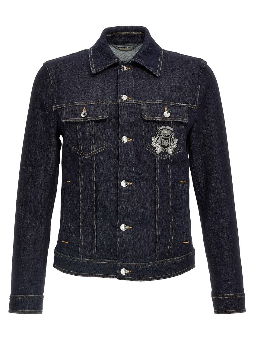 Dolce & Gabbana Logo Denim Jacket With Heraldic Patch