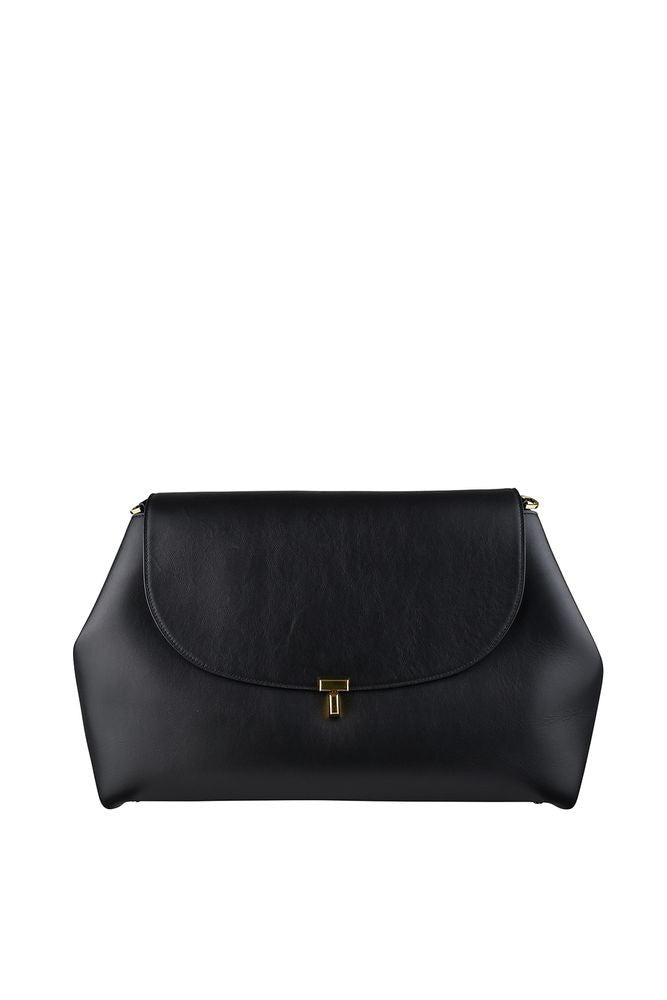 Totême T-Lock Handbag In Smooth Black Leather