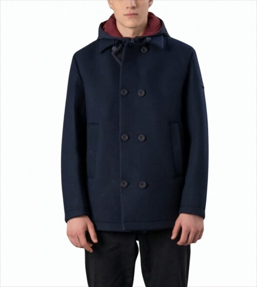 Rihunik Double-Breasted Blue Coat With Detachable Hood