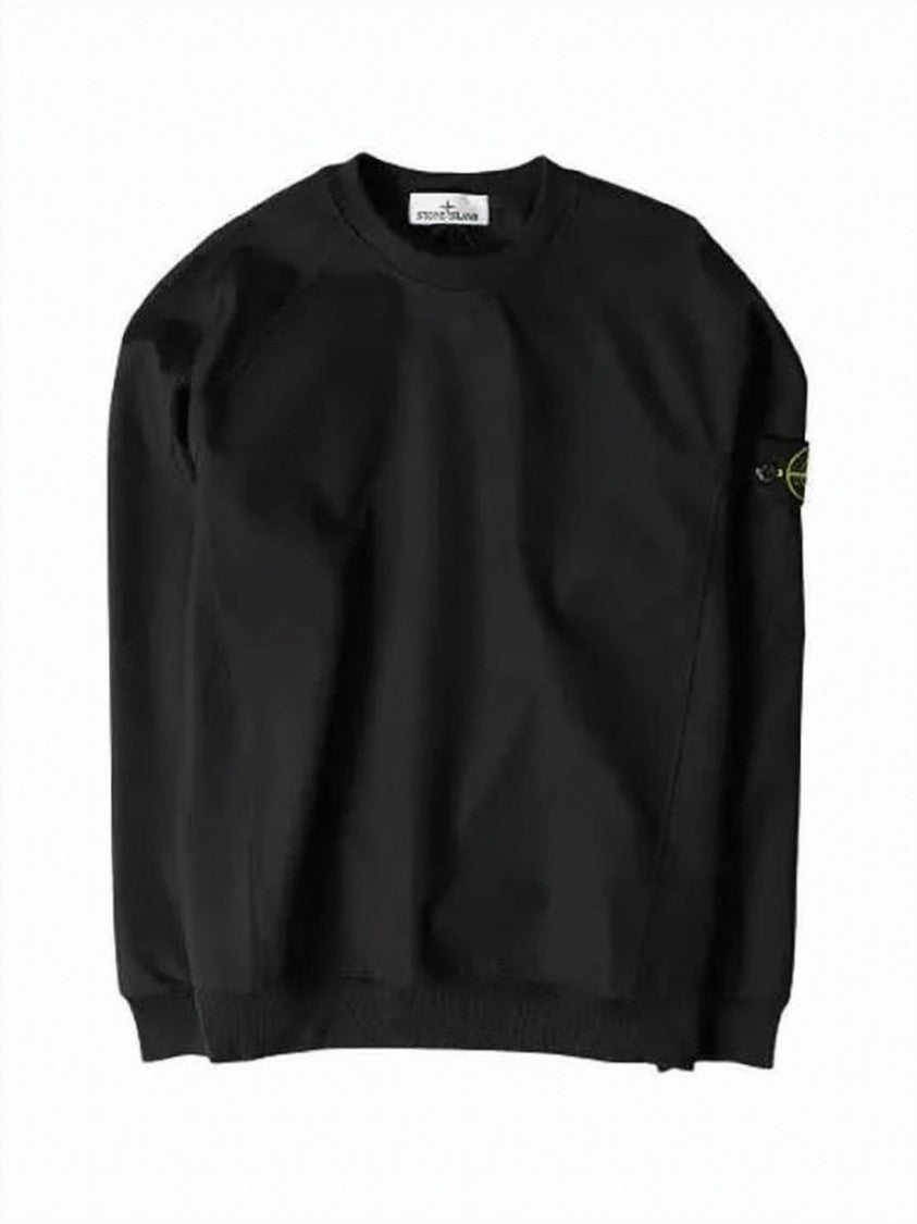 Stone Island Long-Sleeve Crewneck Black Top With Design