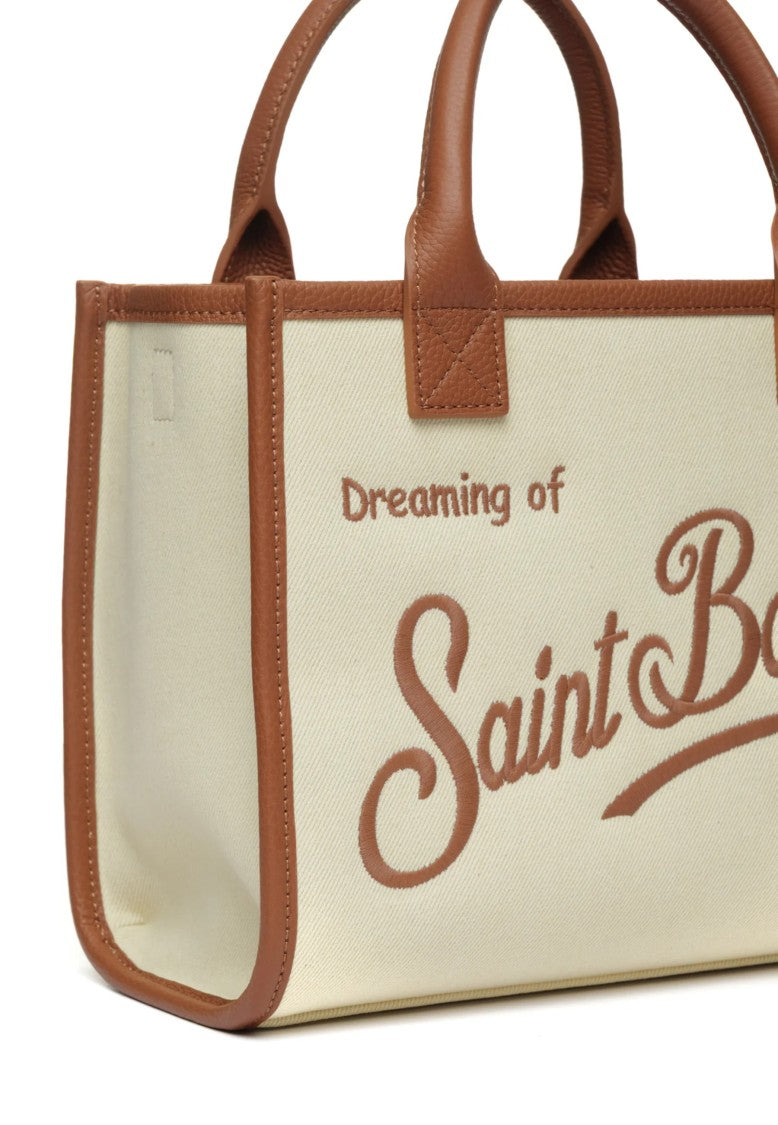 Mc2 Saint Barth Rectangular Cream Canvas Tote Bag