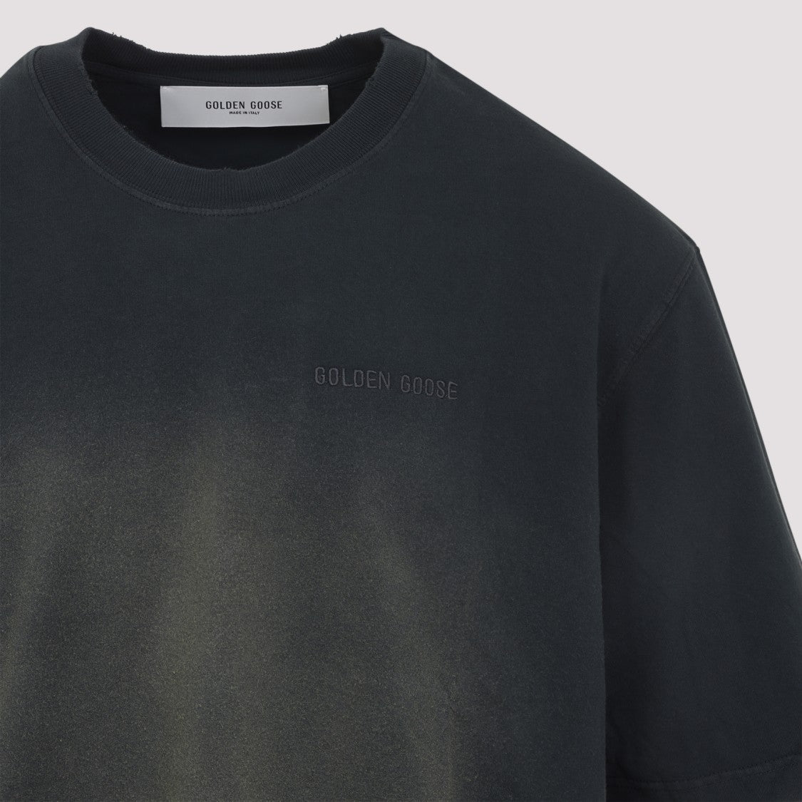 Golden Goose Bleached Washed Black Cotton T-Shirt With Embroidery