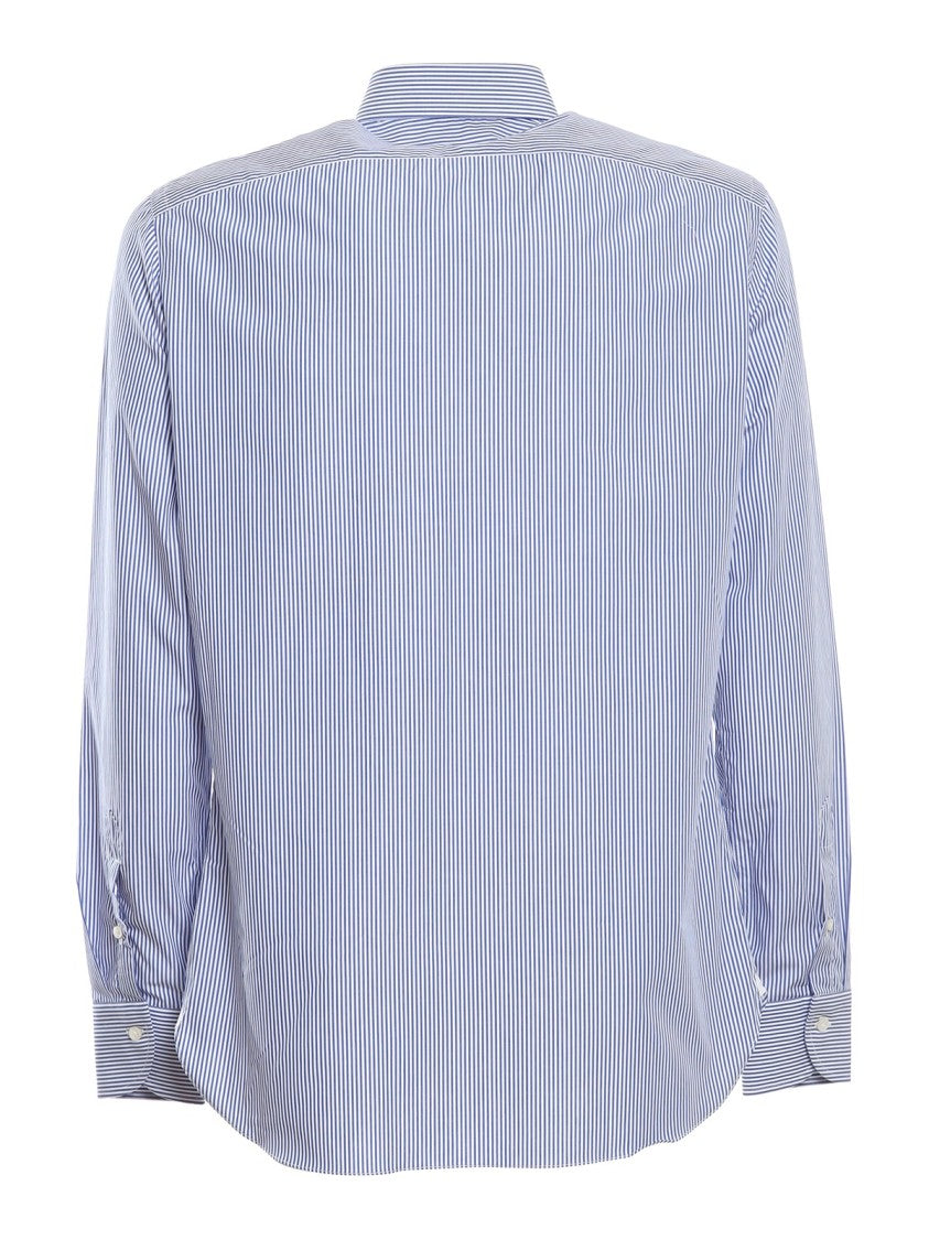 Borriello White Cotton Shirt With Blue Striped Pattern