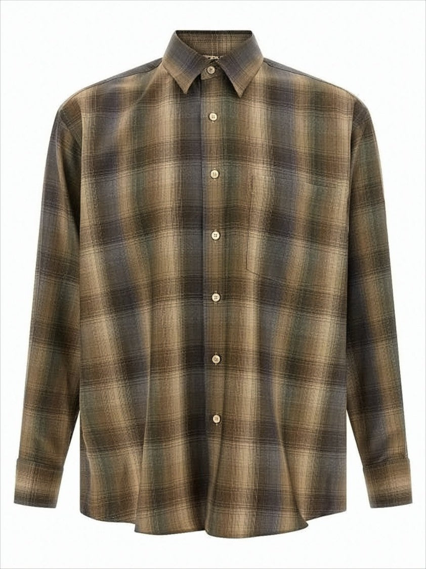Auralee Plaid Wool Long-Sleeve Shirt With Relaxed Fit