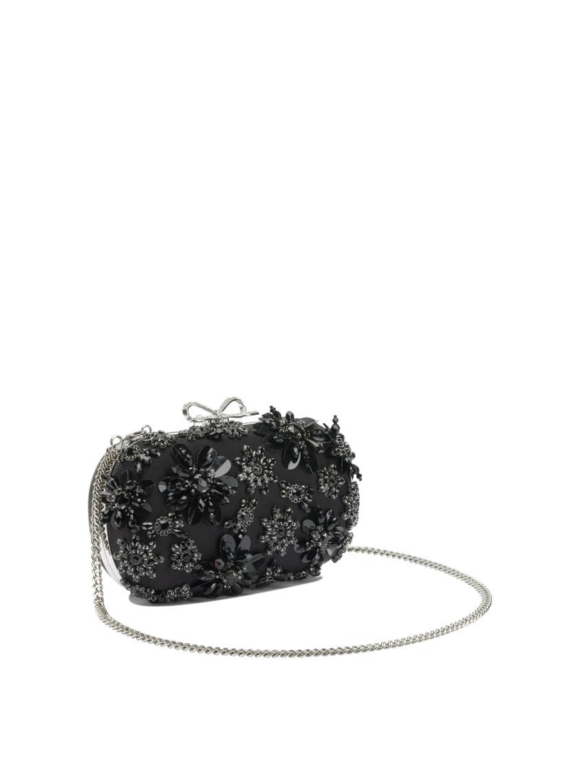Self-Portrait Satin Clutch Bag With Crystals