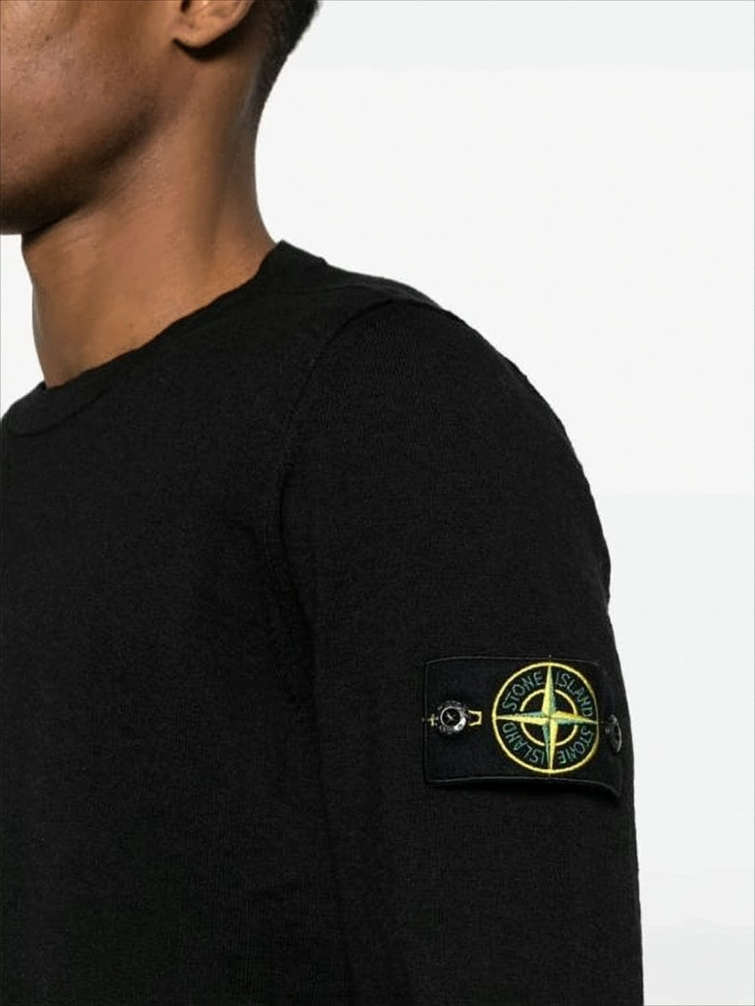 Stone Island Textured Black Crew Neck Sweater