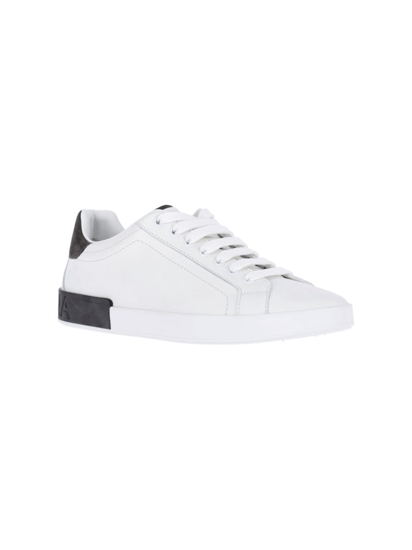 Dolce & Gabbana White Low-Top Leather Suede Heel-Tab Sneakers