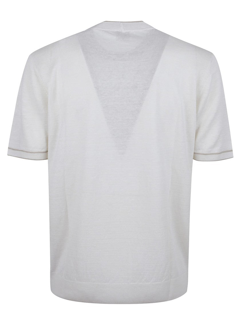 Eleventy White Linen Short-Sleeved Sweater With Design