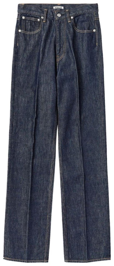 Auralee Straight-Leg Denim Pants With Dark Indigo Wash And Classic Design